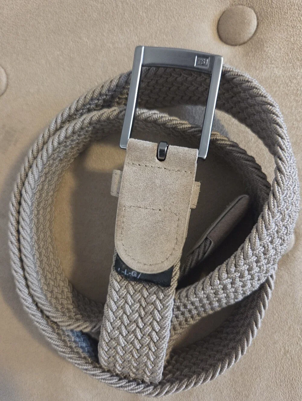 Psycho Bunny Men's Stretch Braided Belt, desert taupe color .